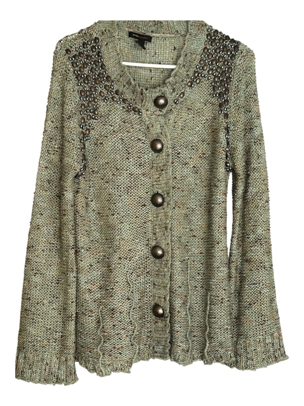 BCBG Maxazria Green Knit Cardigan Embellished Large Buttons